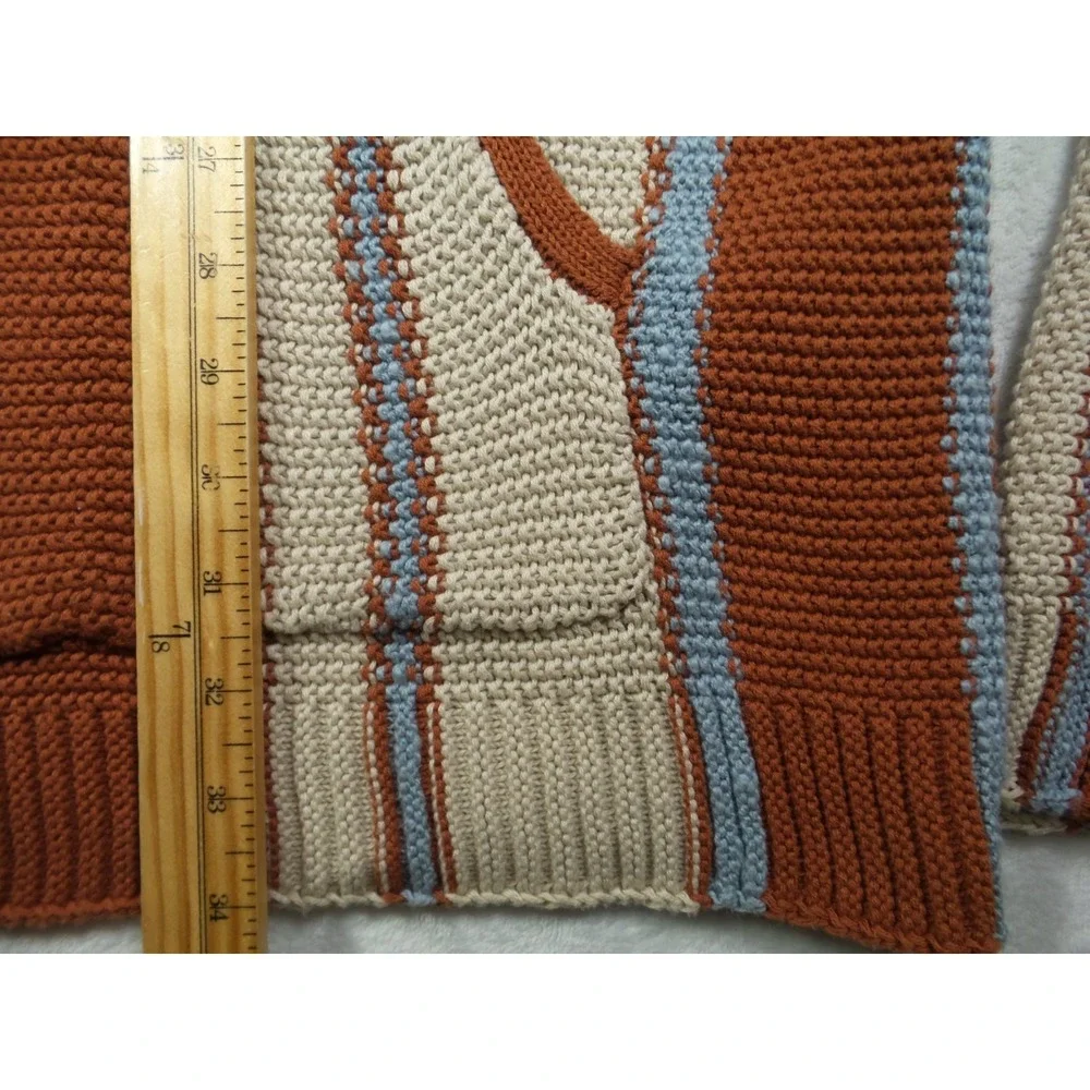 Lucky Brand Sweater Mens Size Large Beige Orange Knit Baja Stripe Hooded NWT - Picture 6 of 12